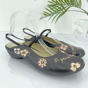 Hispanitas Mary Jane Shoes Women 9 Black Leather Slingback Elastic Shoes Casual